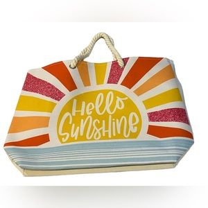 Hello Sunshine Vintage Boho Sun Tote Beach Bag Sunrise Colorful Sunshine Sunray
